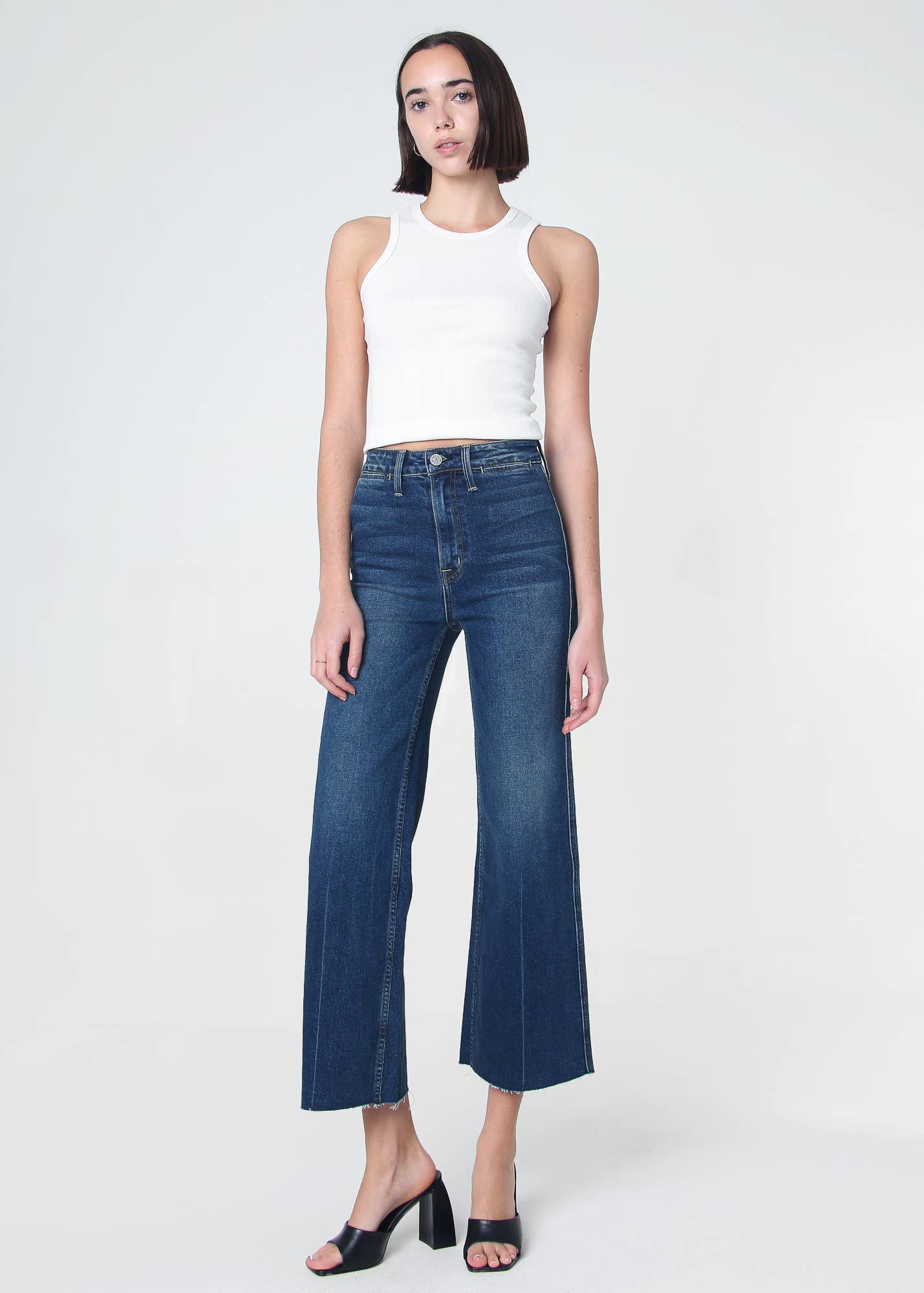 Queen High Rise Crop Wide Leg Jeans - Dart Detail