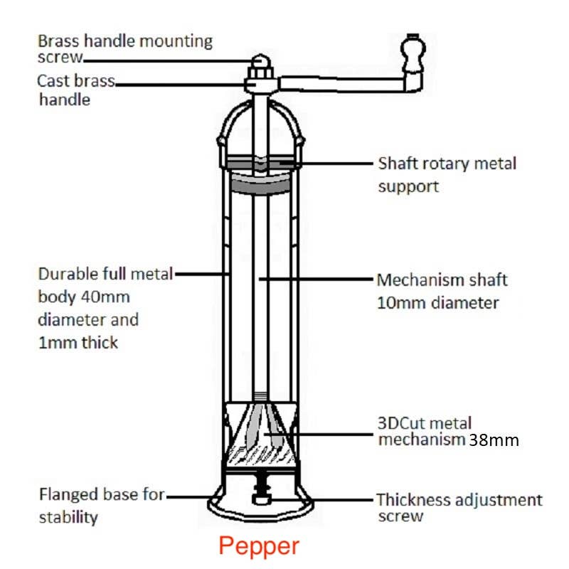 8" Solid Brass Pepper Grinder