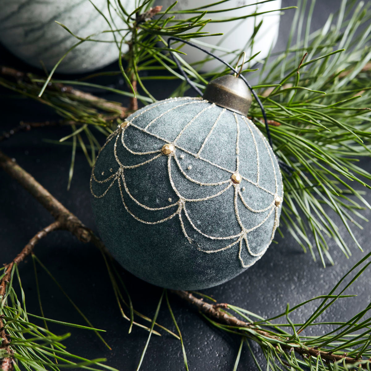Dusty Green Velour Ornament