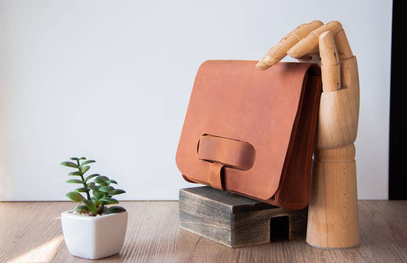 Leather Clutch Bag with Loop Handle