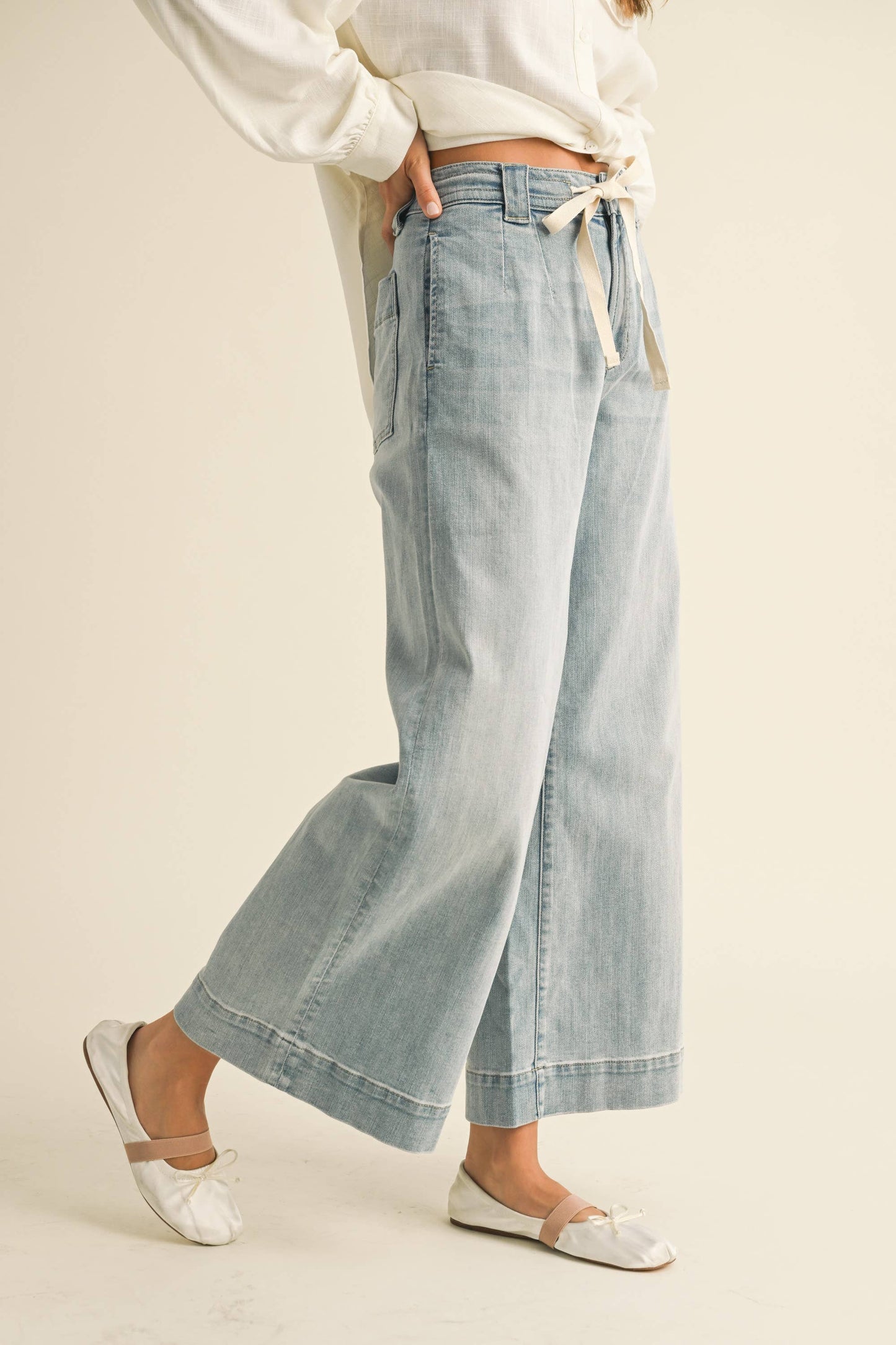 Washed Denim with Tie Front