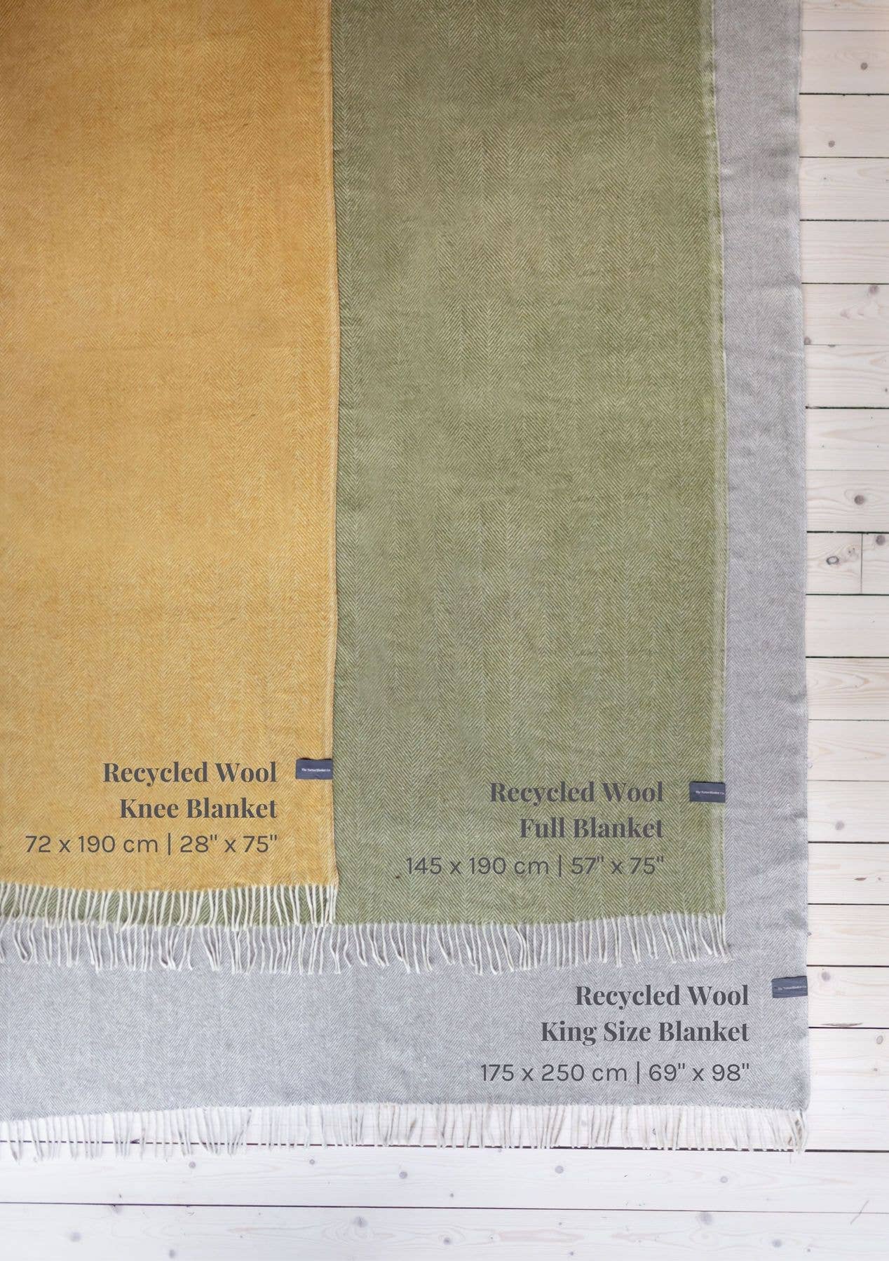 Recycled Wool Knee Blanket in Olive Herringbone
