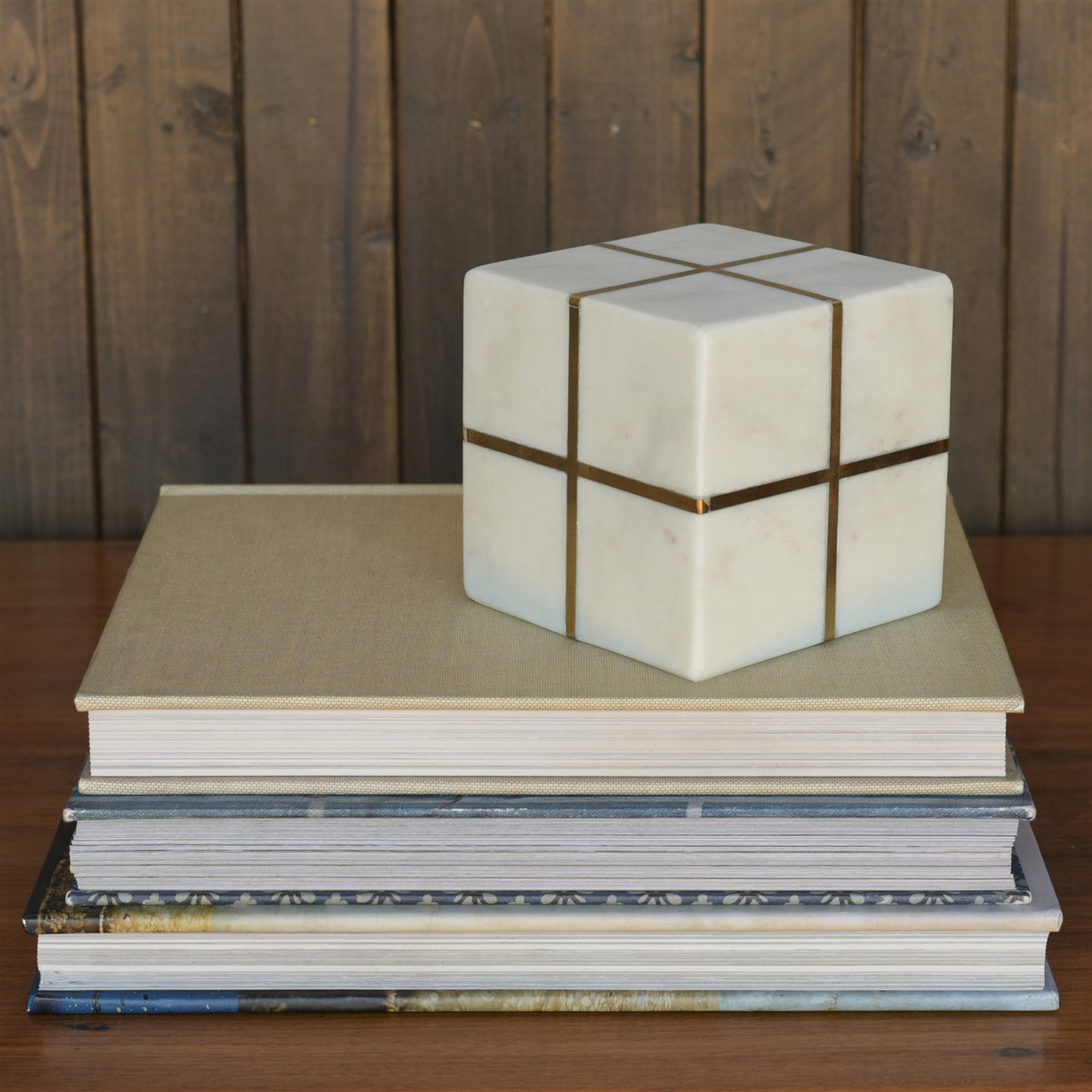 Brass Banded Marble Cube