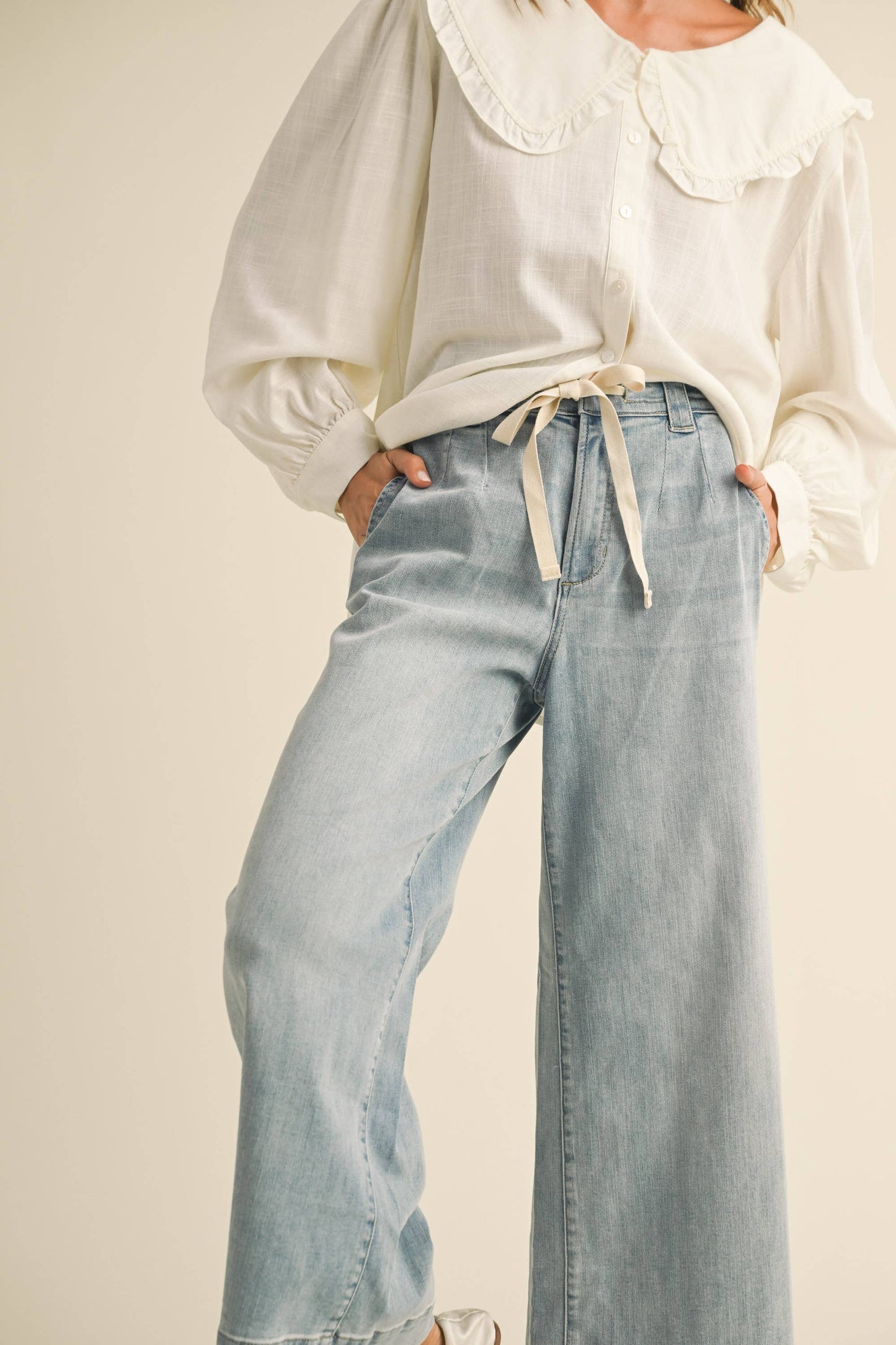 Washed Denim with Tie Front