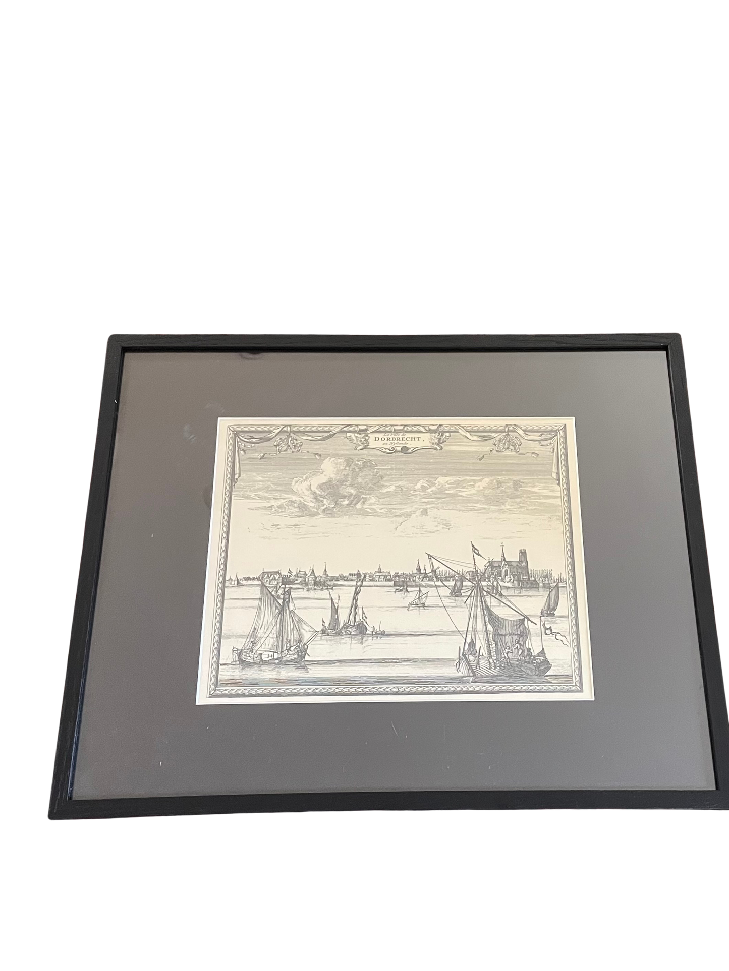 Vintage Etching in Black Oak Frame 16" x 20"