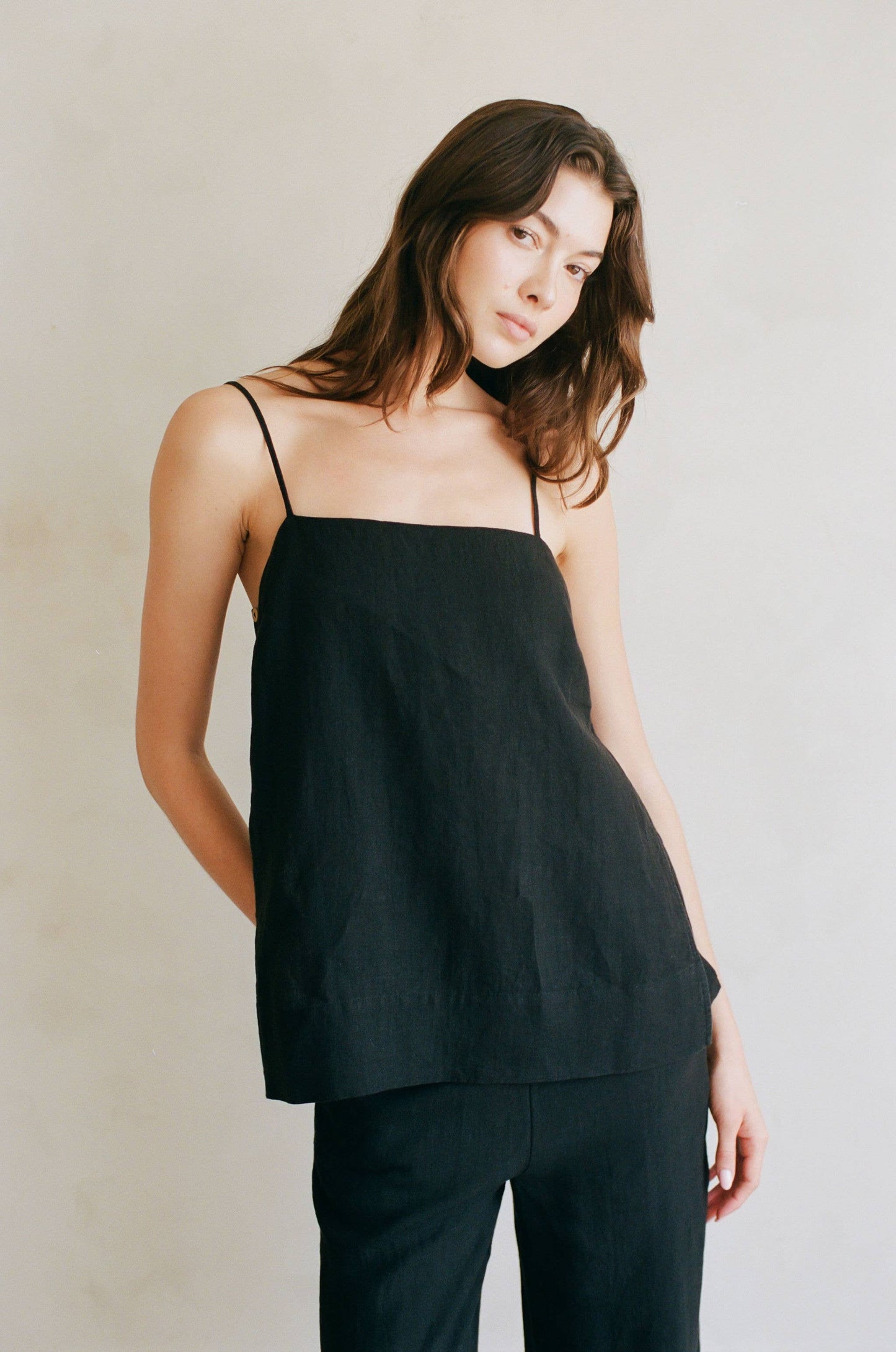 Woven 100% Linen Open Side Slits Top