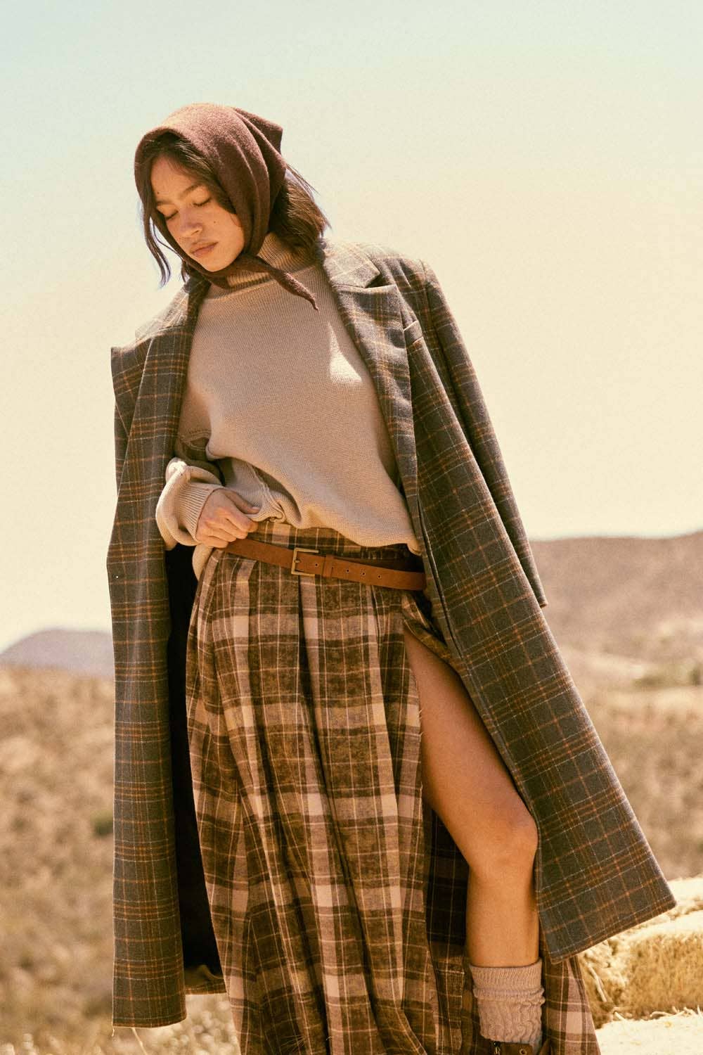 Plaid Felt Double-Breasted Calf-Length Overcoat