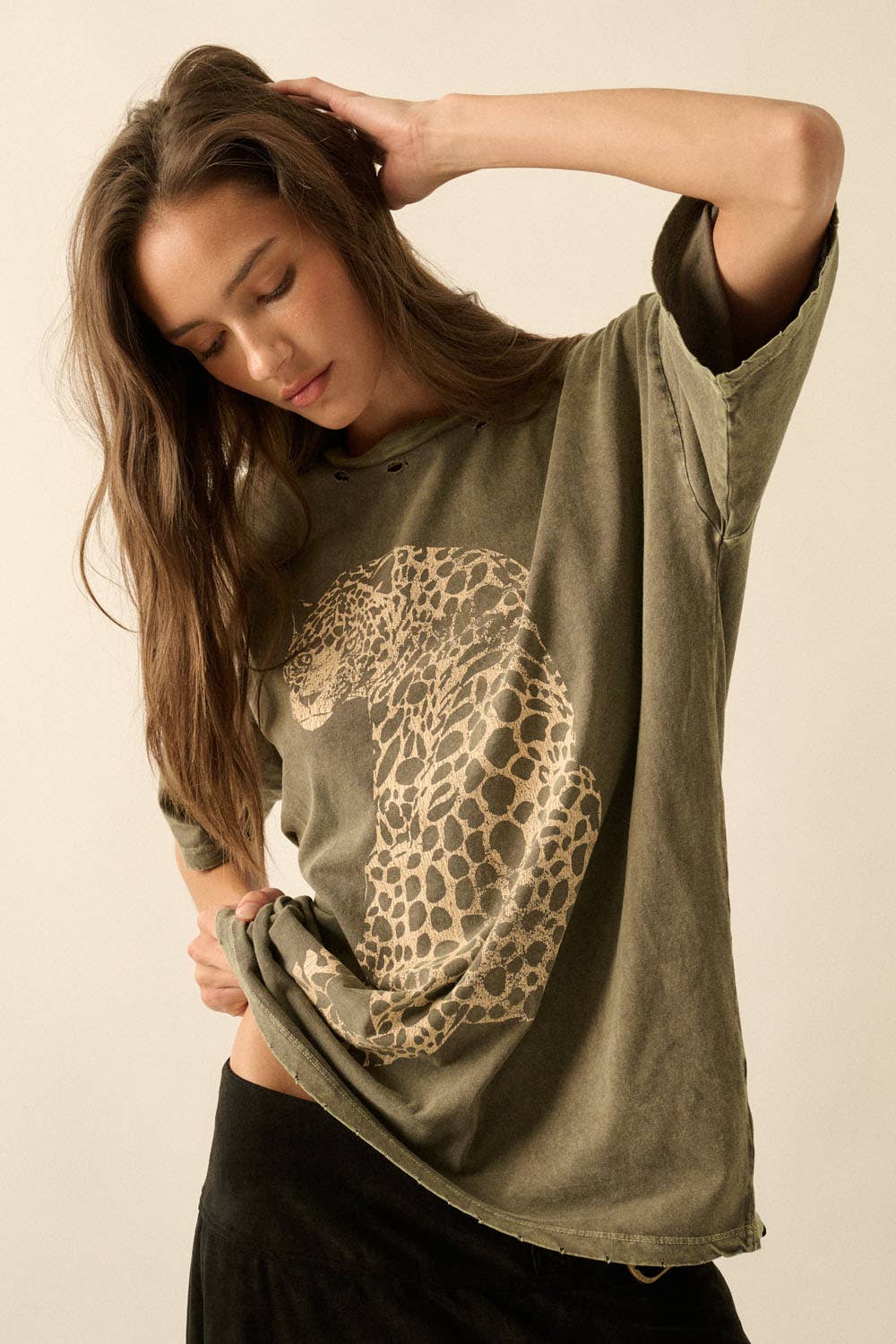 Cheetah Mineral-Washed Oversized Graphic Tee