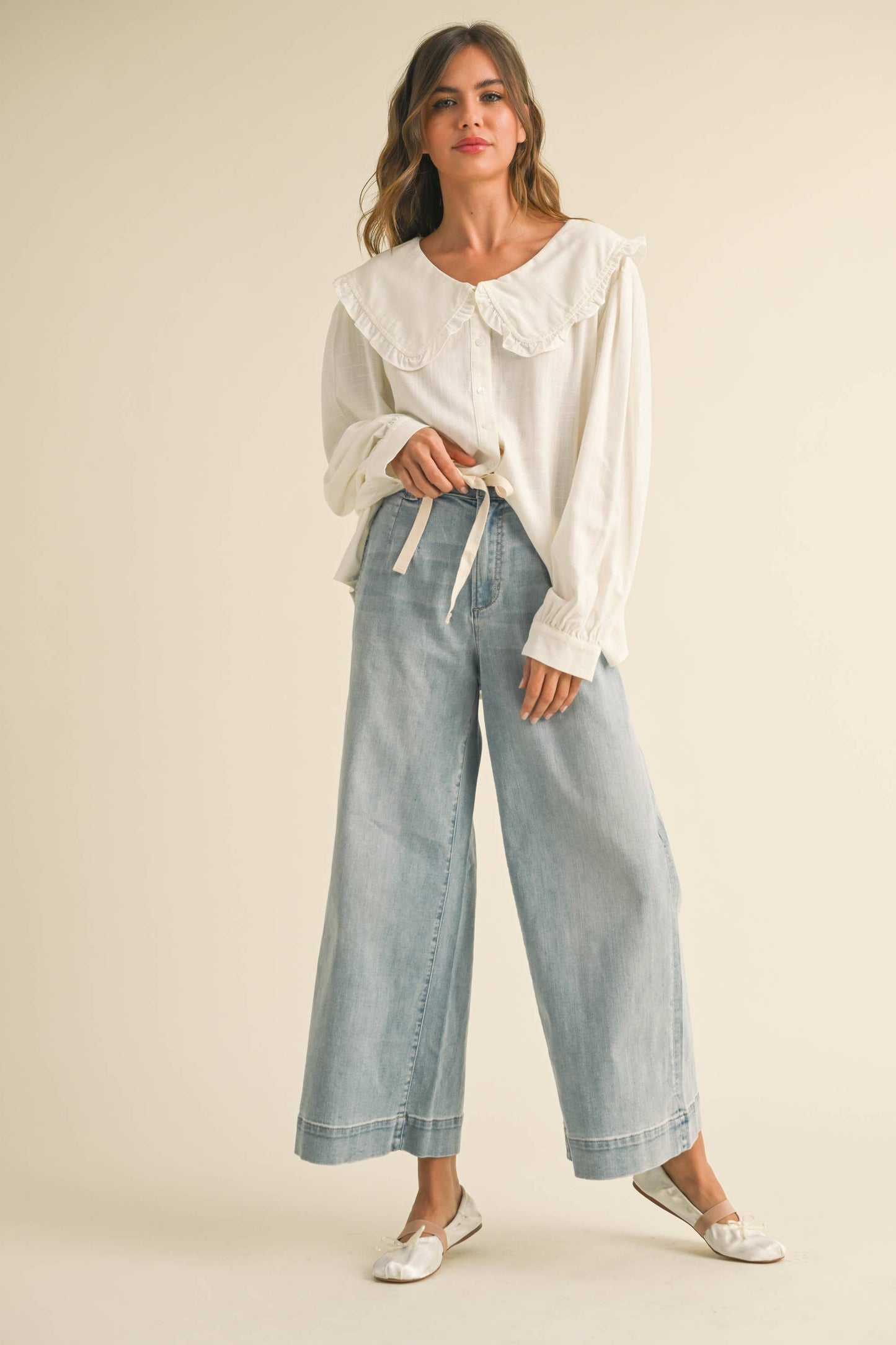Washed Denim with Tie Front