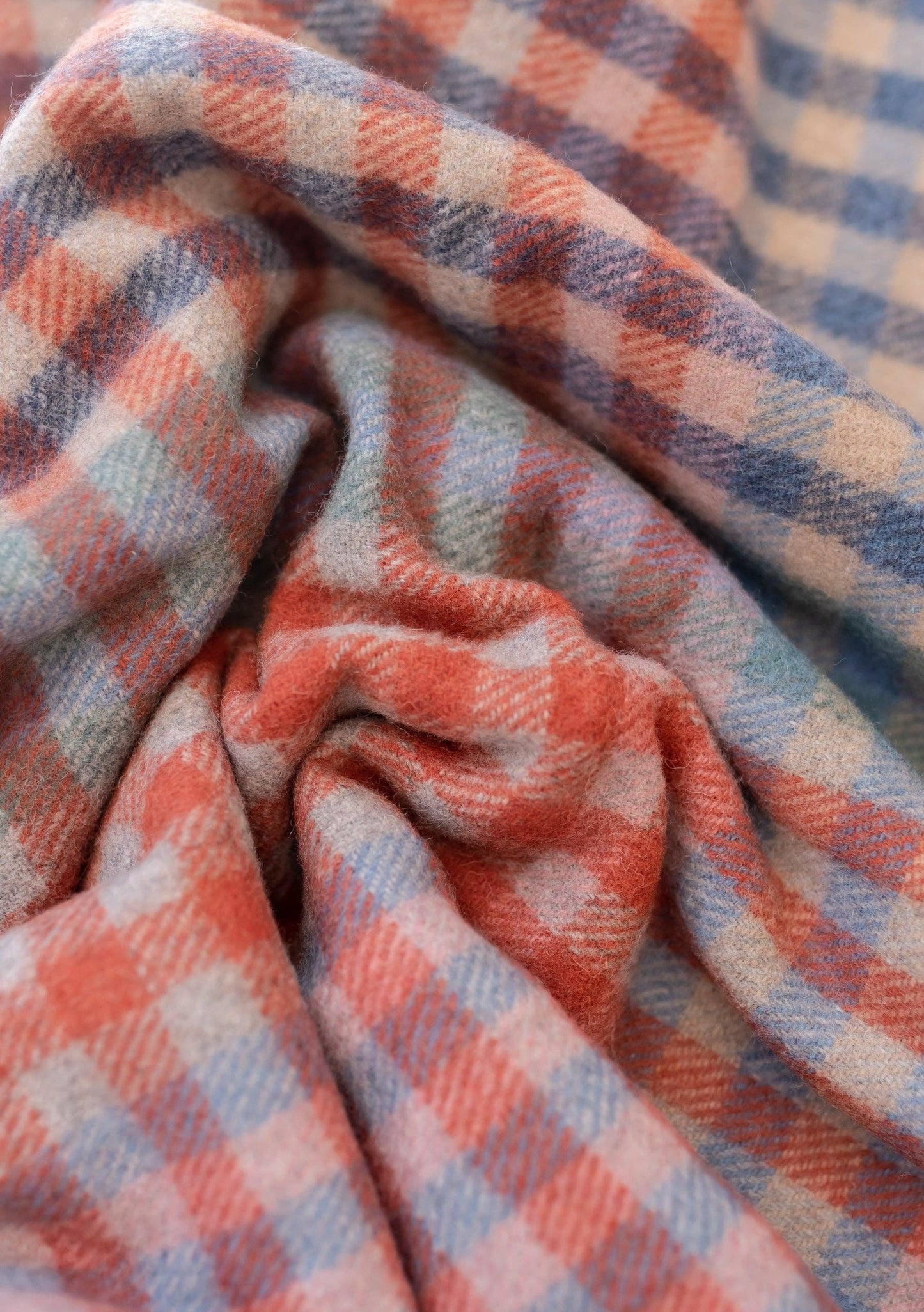 Recycled Wool Blanket in Blue Block Micro Gingham