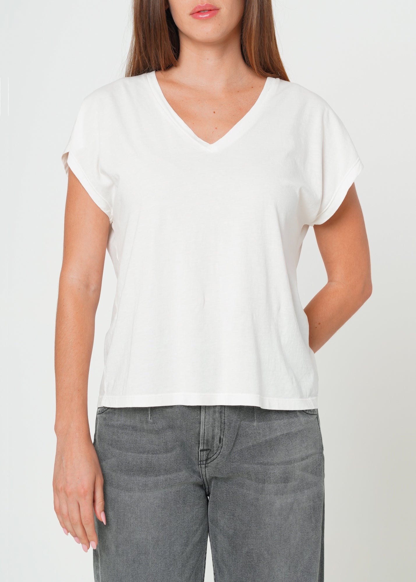 Supima Cotton Cap Sleeve V Neck Tee