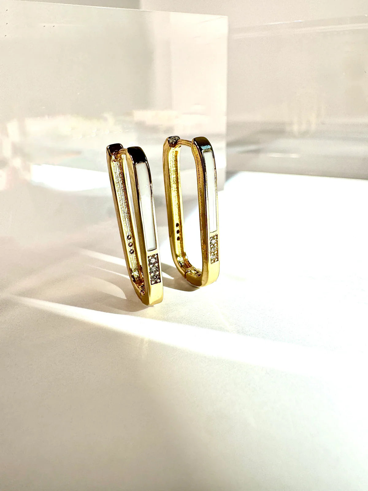 Enamel Rectangle Huggies - White