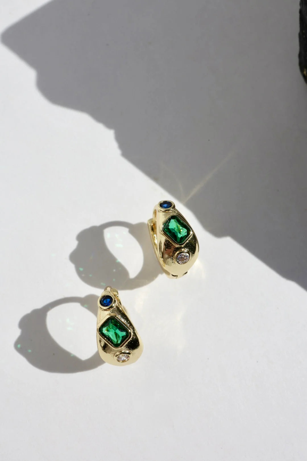 Green Quartz and Sapphire Huggie Earrings