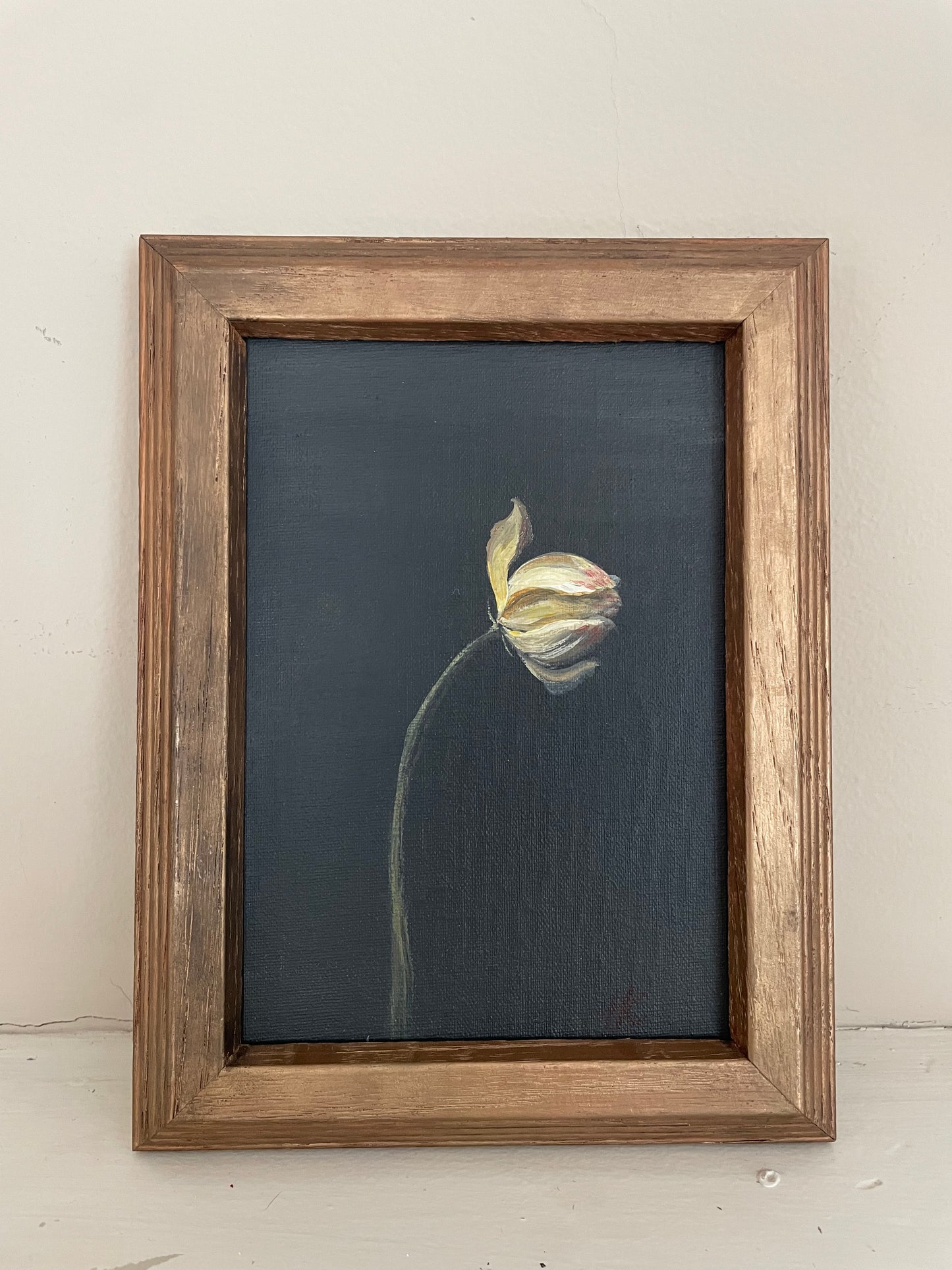 Memento II- Original Floral Painting by Heather Clevenger – Minimalist Flower Art in Rustic Wood Frame | Granville, Ohio Artist