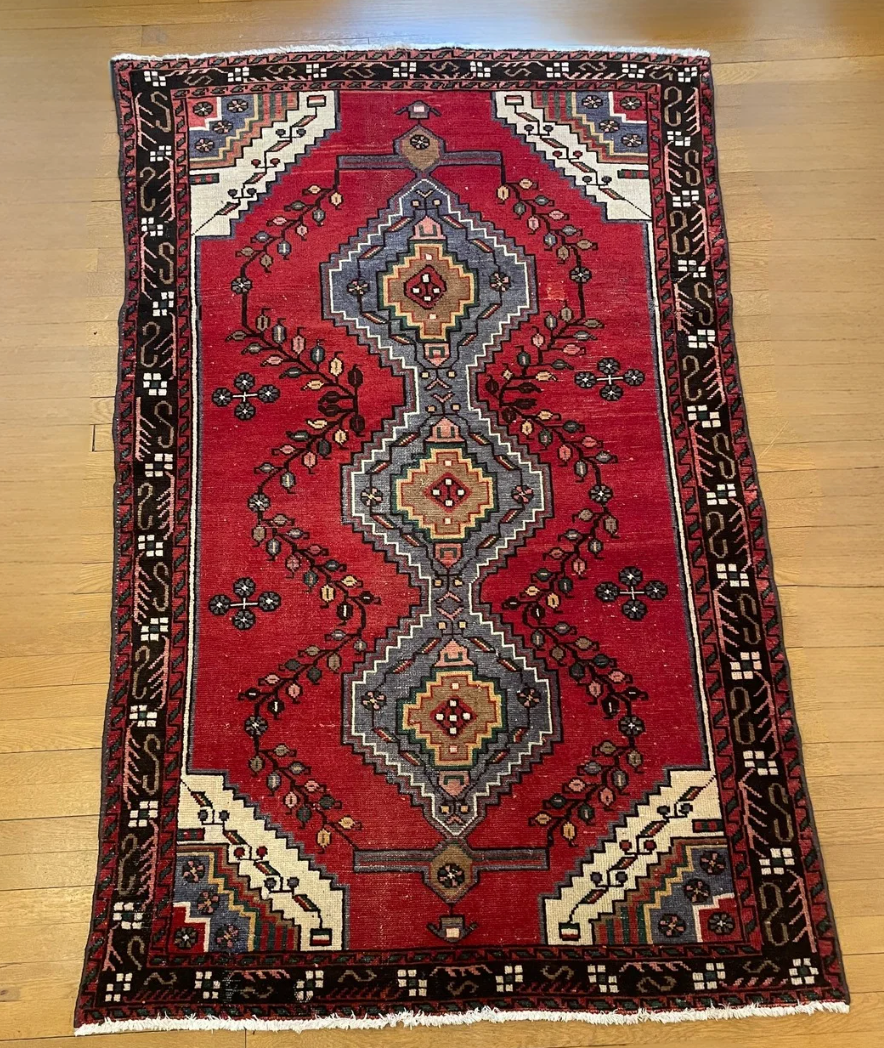 Vintage Turkish Red Wool Rug 4' x 6'5"