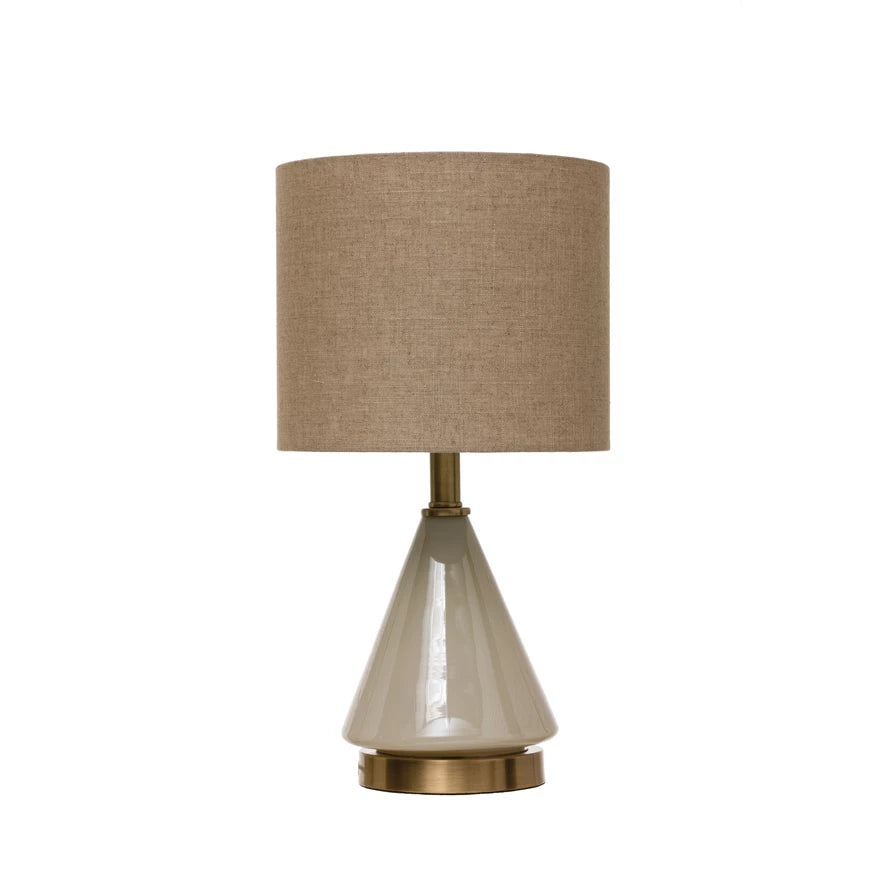Cream Glass Lamp with Linen Shade