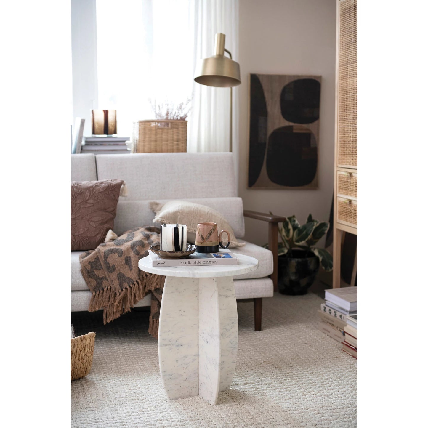 Marble Side Table with Interlocking Base
