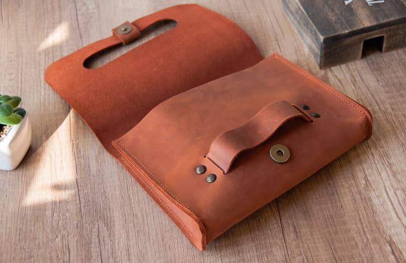 Leather Clutch Bag with Loop Handle