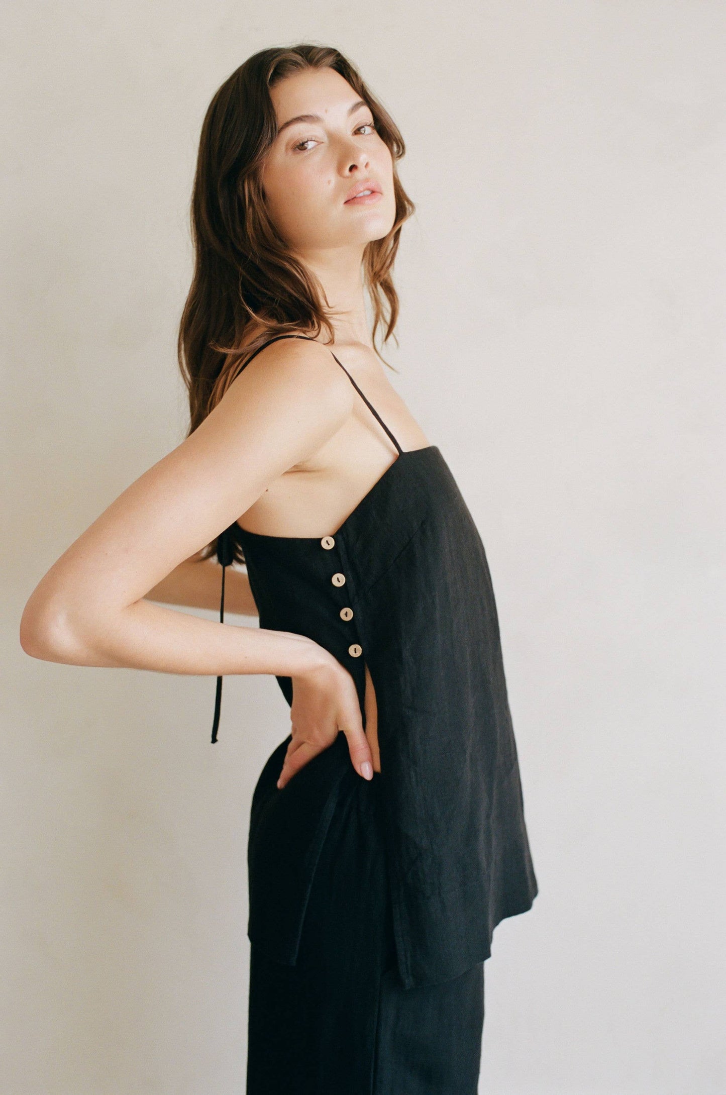 Woven 100% Linen Open Side Slits Top