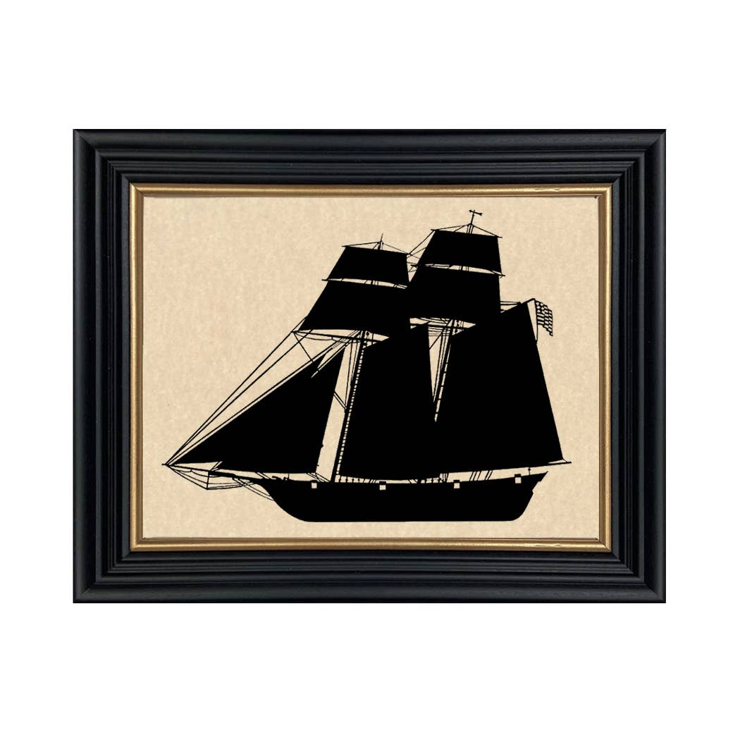 Framed Paper Cut Ship Silhouette - Baltimore Clipper
