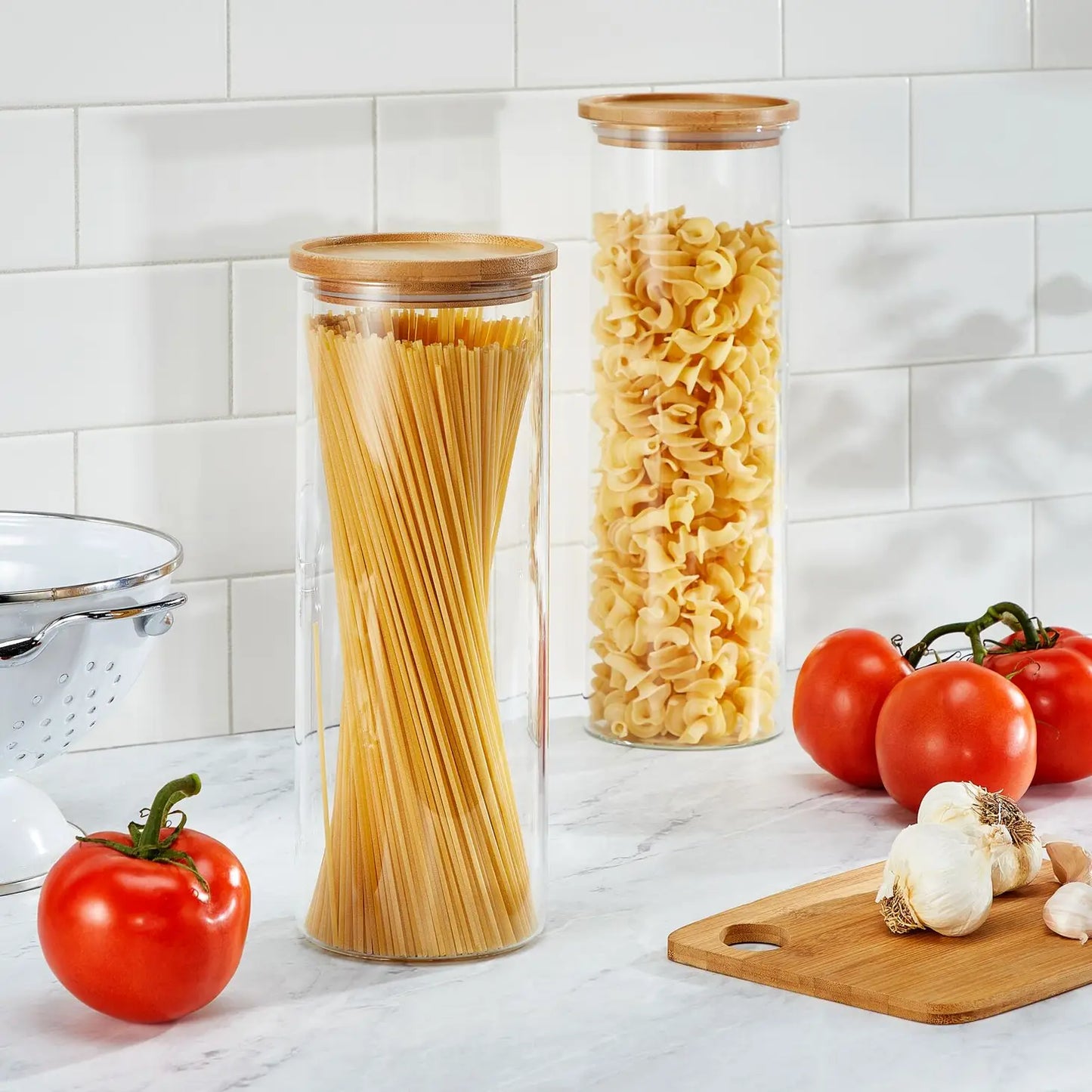 S/2 Glass Canisters with Bamboo Lids