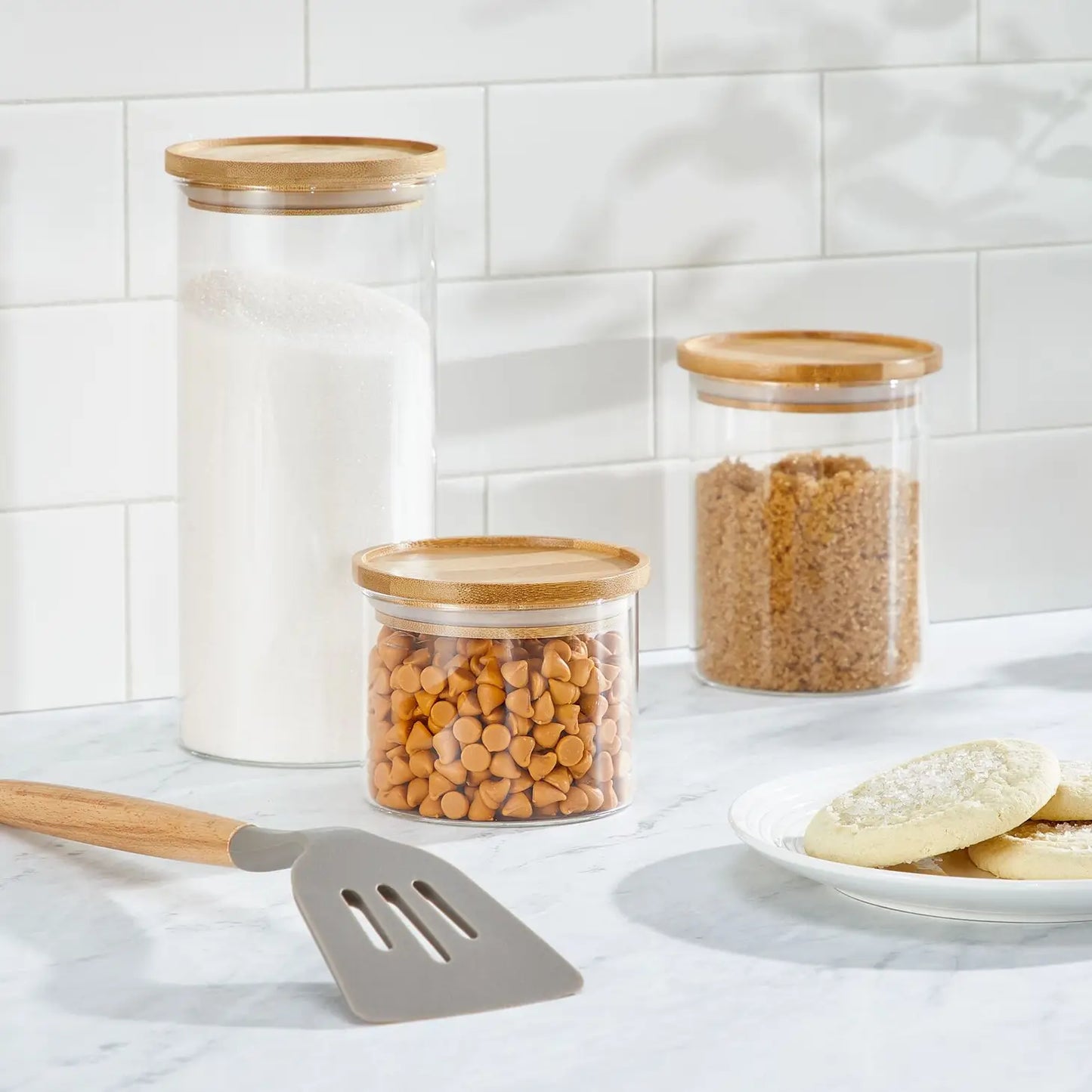 S/3 Stackable Glass Canisters - S, M, L