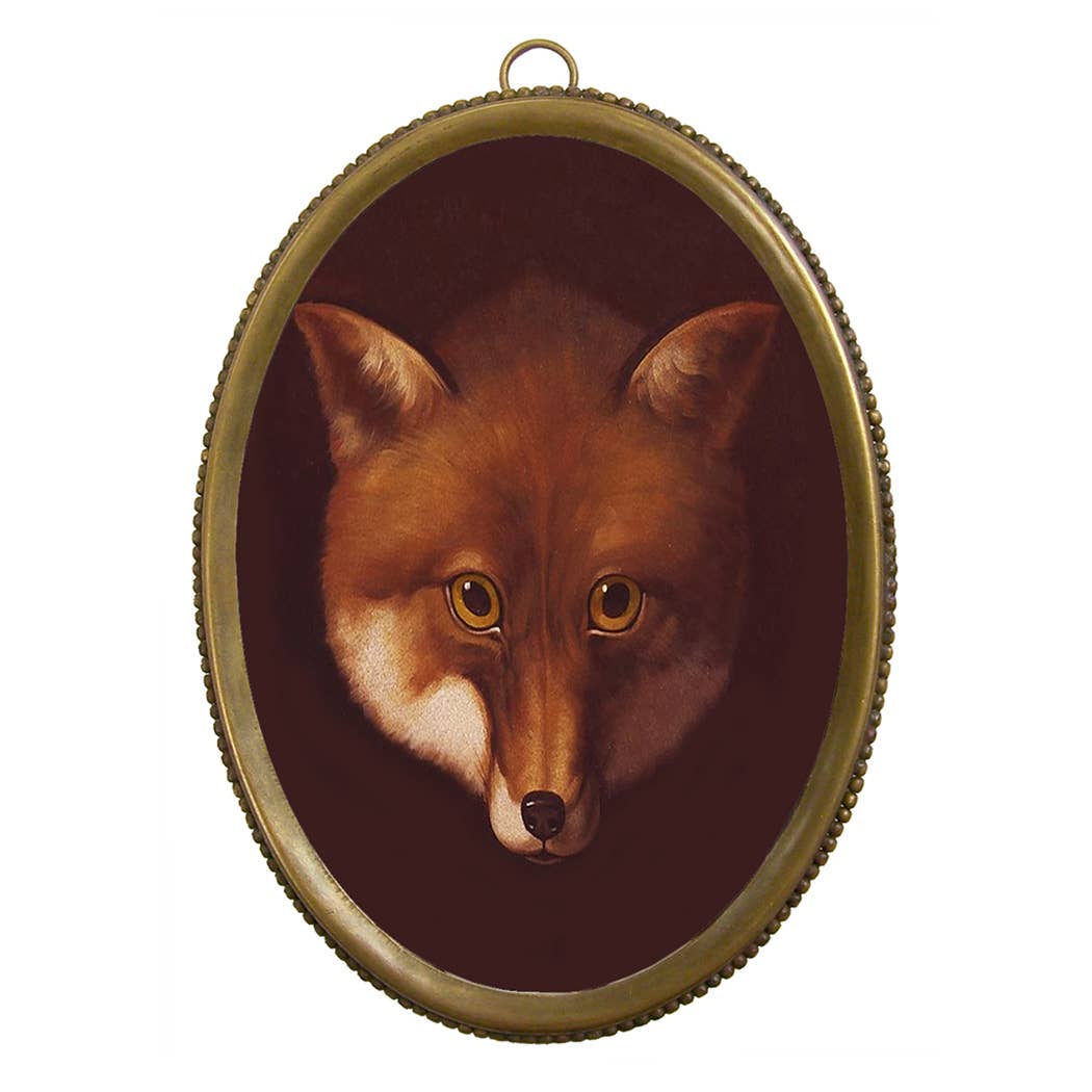 Fox Head Mini Print in Beaded Brass Frame
