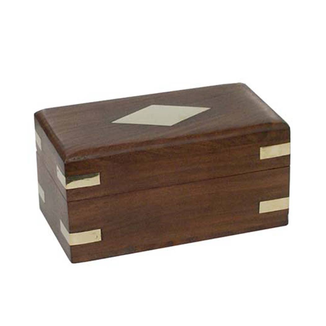 Brass Inlay Wooden Box - 4.5"