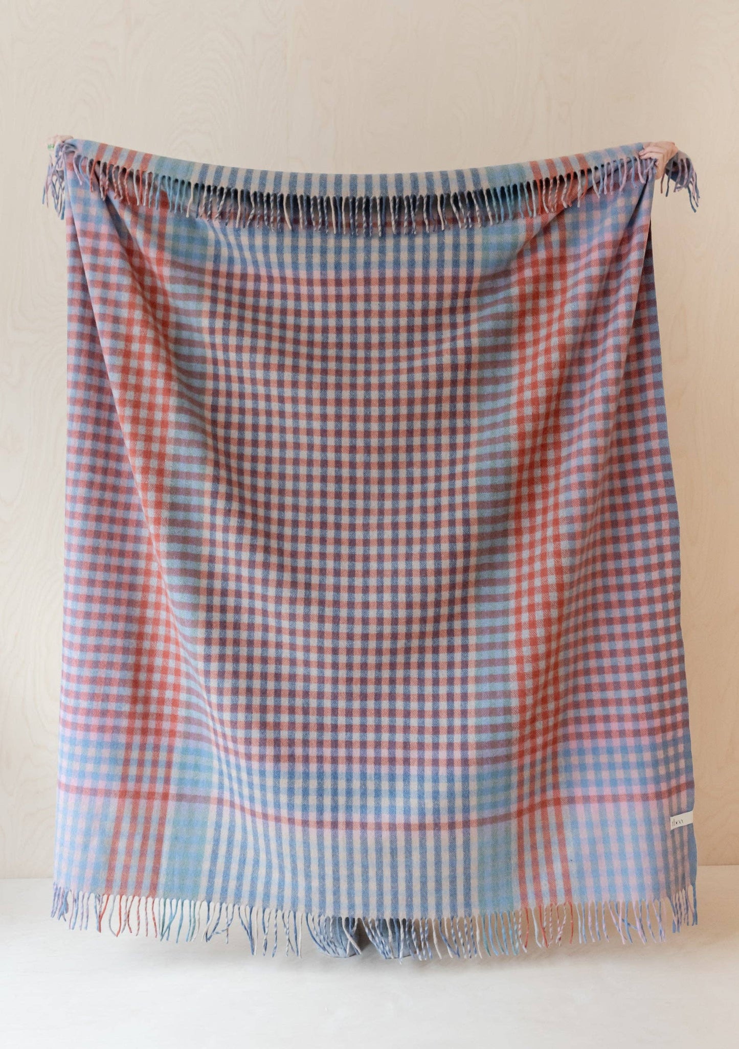 Recycled Wool Blanket in Blue Block Micro Gingham