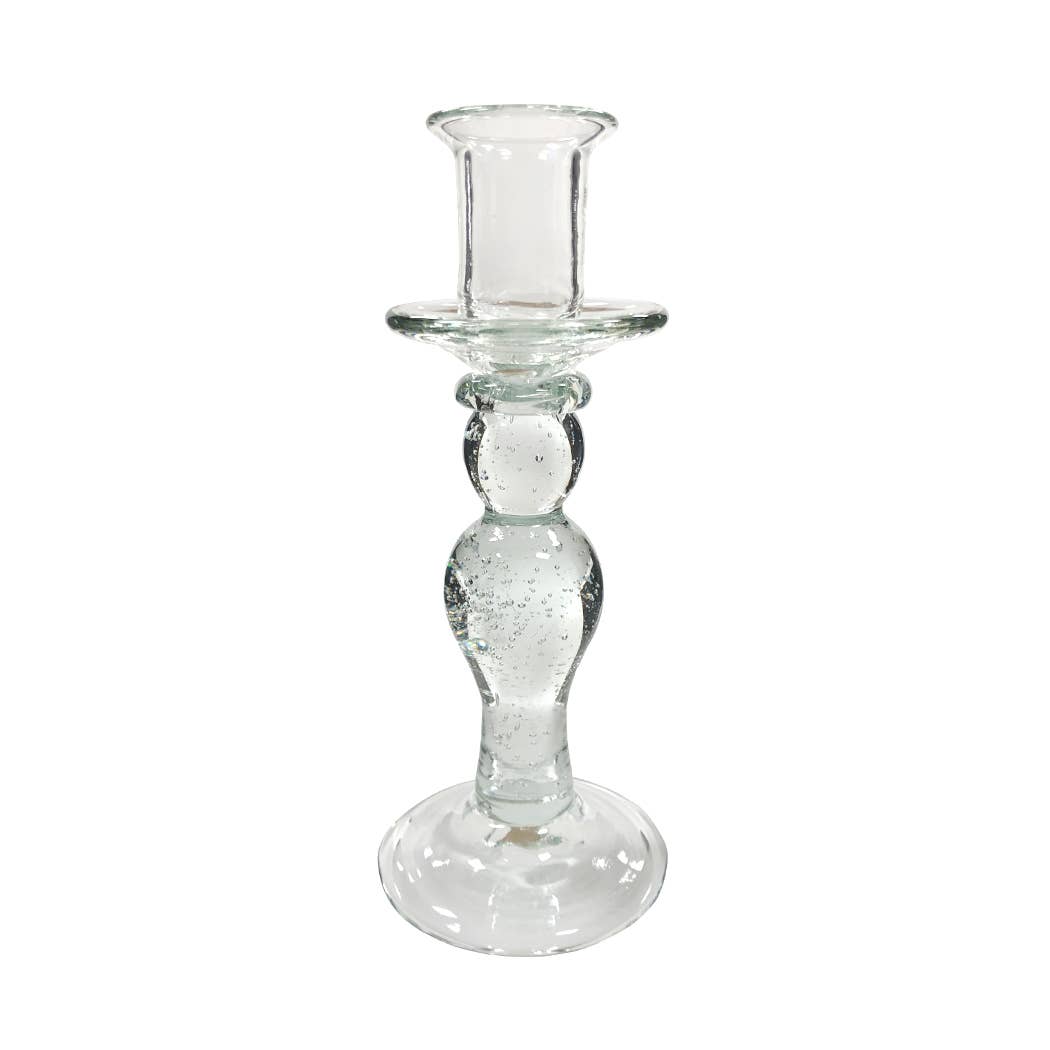 Hand-Blown Glass Candlestick 8.5"