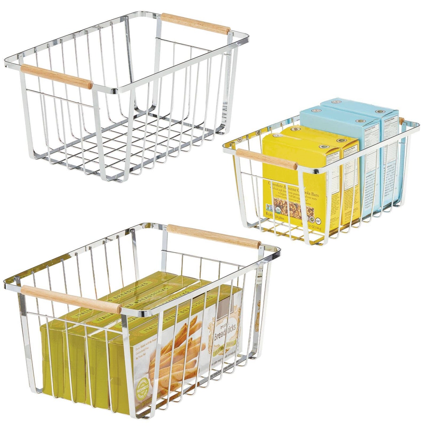 S/3 Wire Baskets with Wood Handles