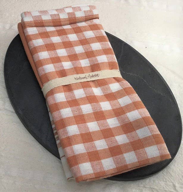 Set of 3 Dishtowels - Peach Checks & Stripes
