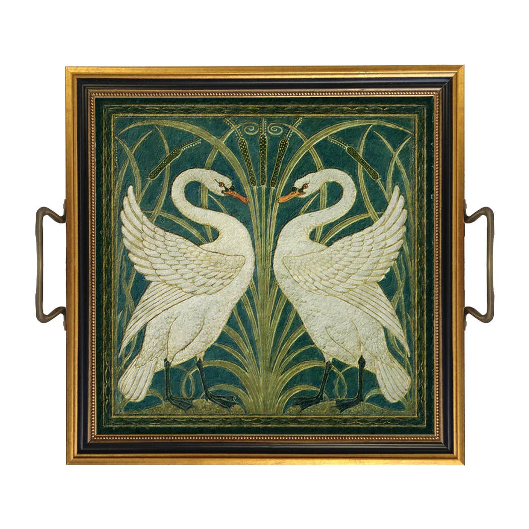Swans Tray with Brass Handles 11.5"