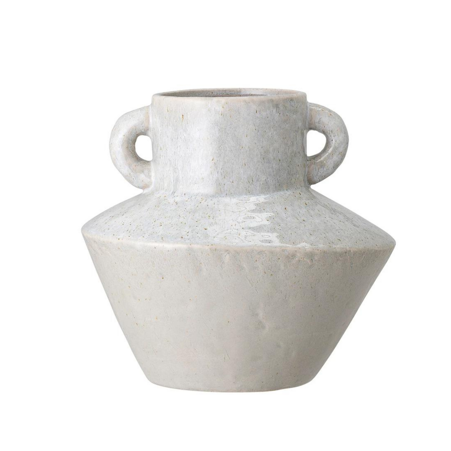 Reactive glaze stoneware vase with handles.