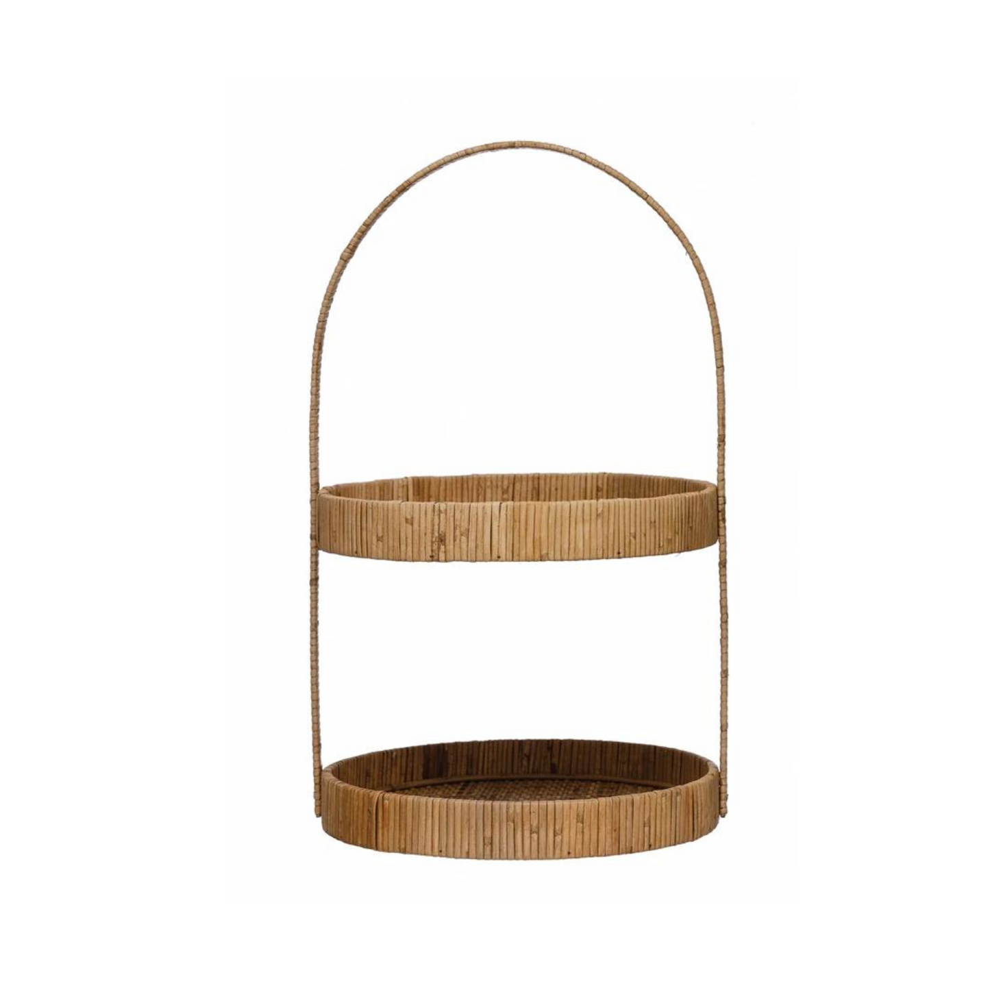 two tier rattan tray with handle