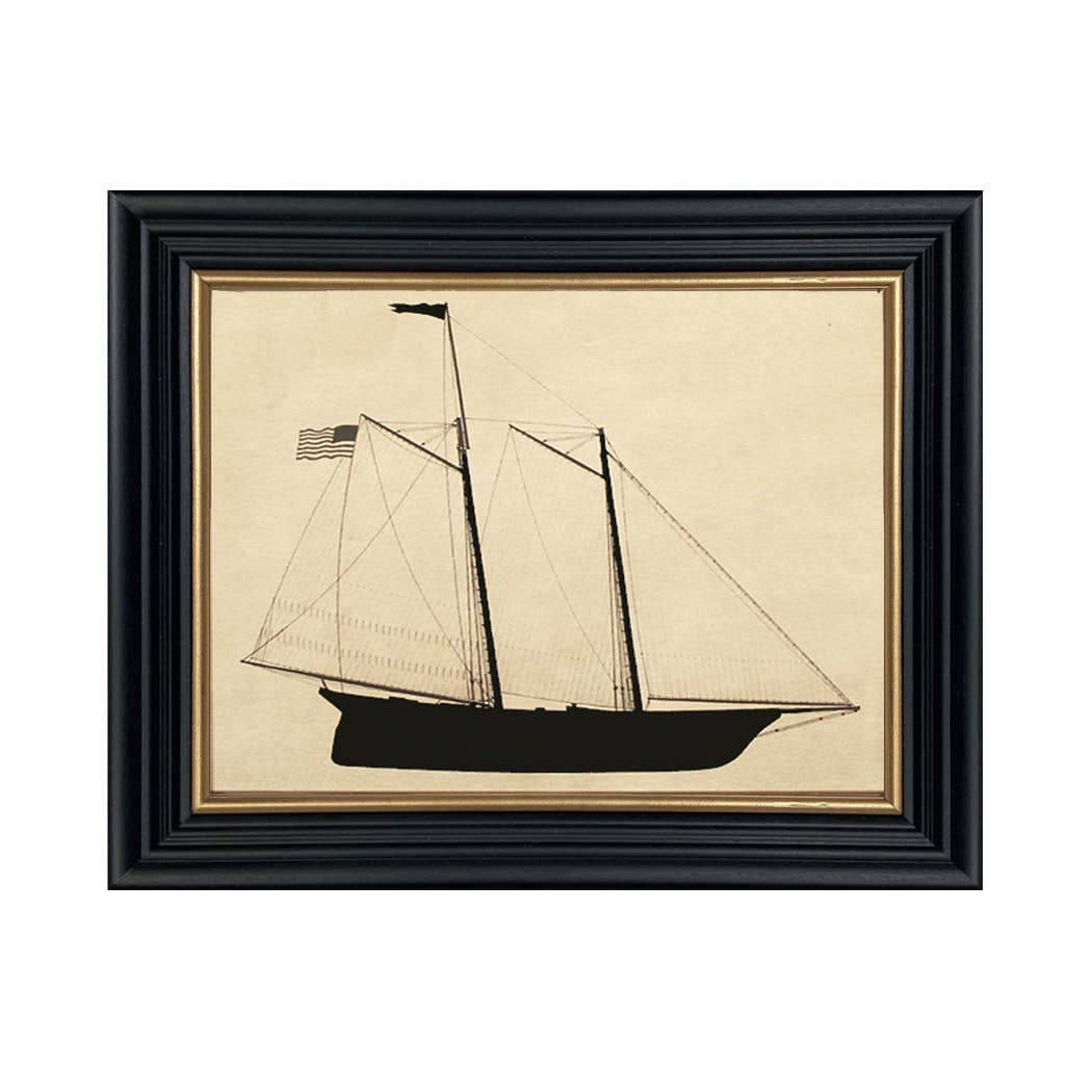 silhouette of a ship in black frame
