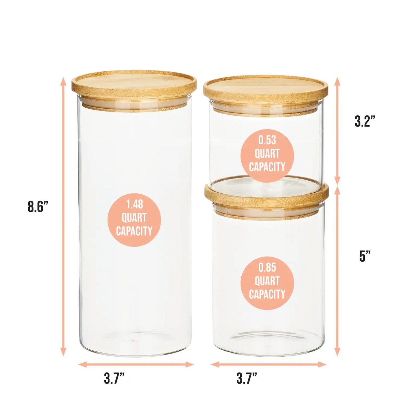 S/3 Stackable Glass Canisters - S, M, L