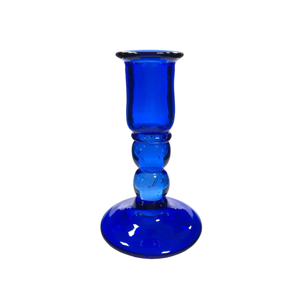 Cobalt Hand-Blown Glass Candlestick 5.25"