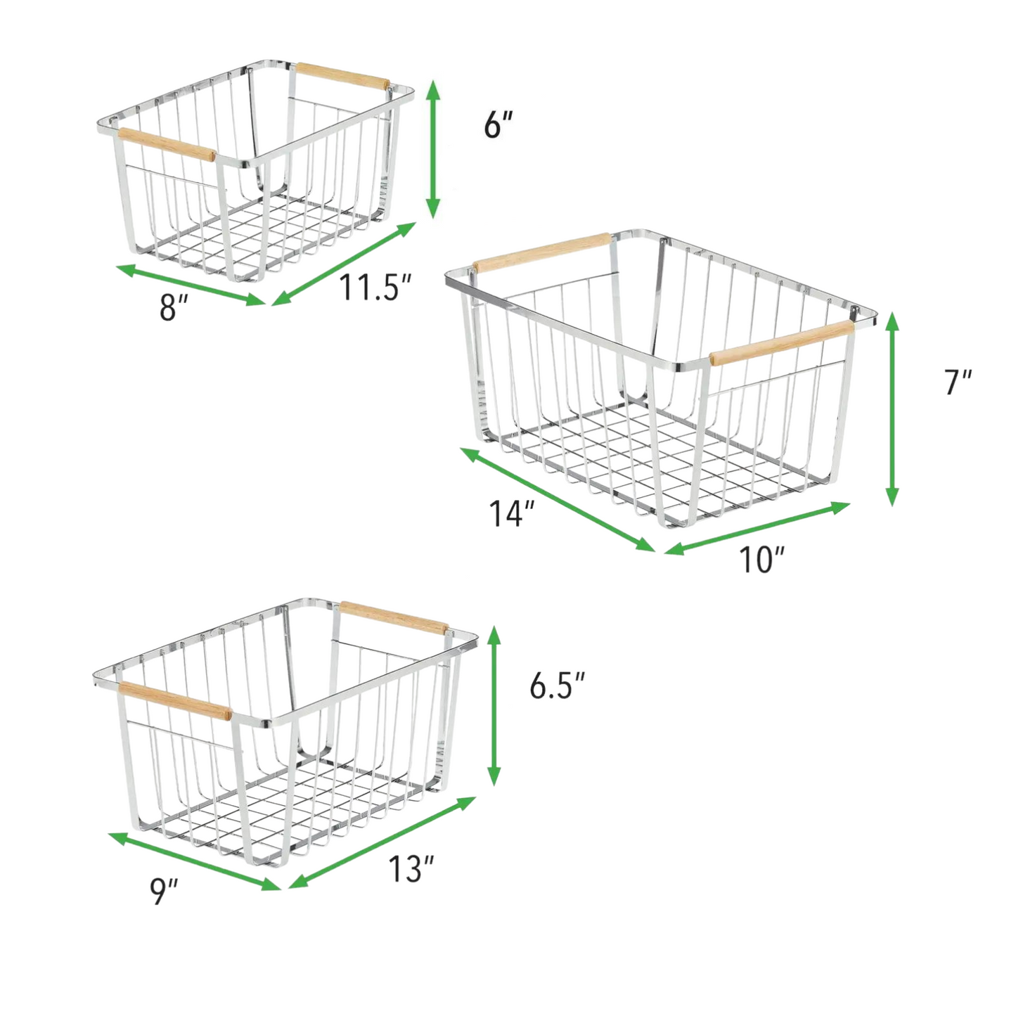 S/3 Wire Baskets with Wood Handles