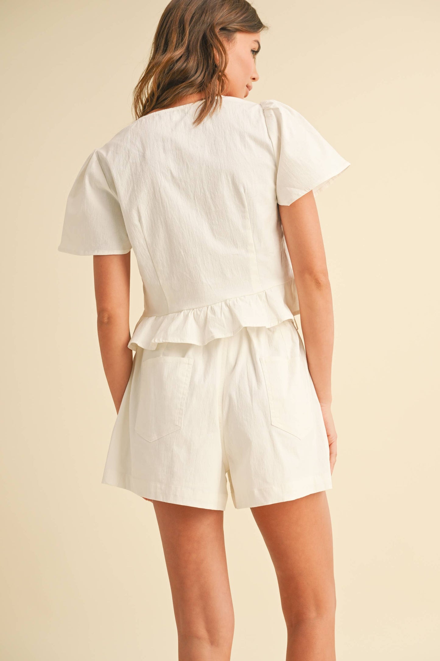PAPERBAG WAIST STRETCH SHORTS WITH SELF TIE