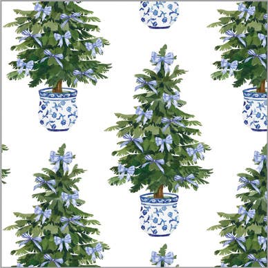 Continuous Roll Gift Wrap | Blue Bows Christmas Trees