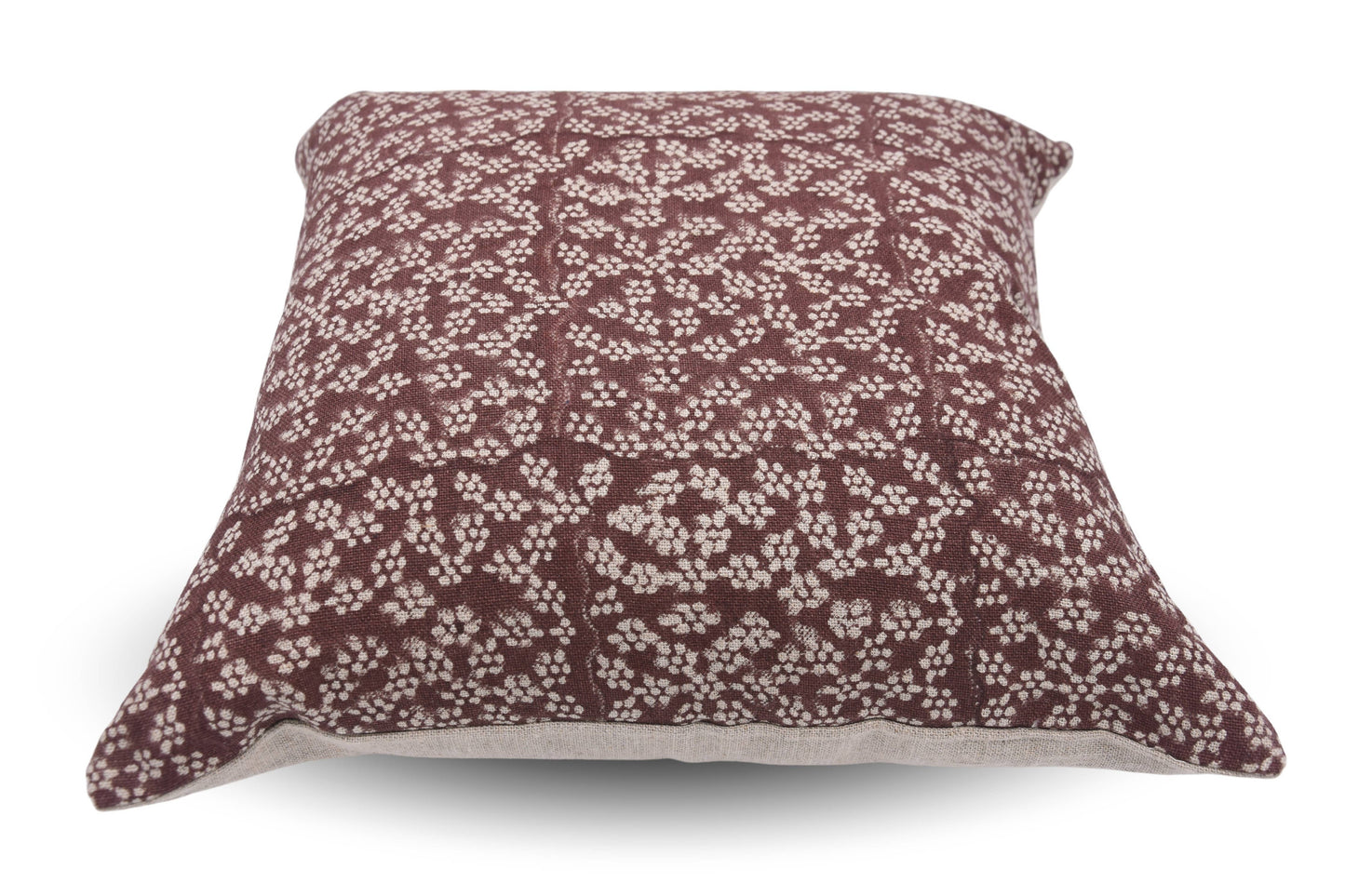 Ola Vrishti Maroon Block Print Linen Pillow 22"