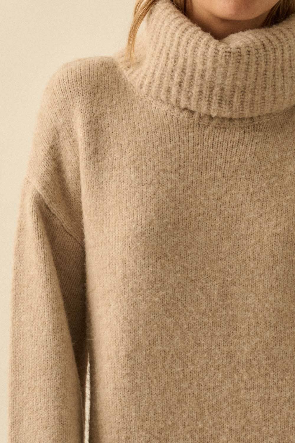 Solid Felted Knit Cowl-Neck Midi Sweater Dress