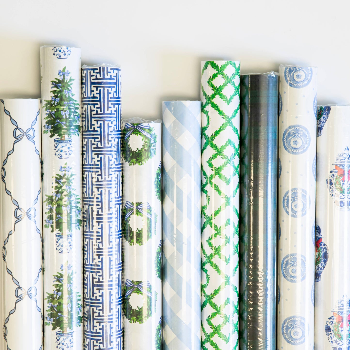 Continuous Roll Gift Wrap | Blue Bows Christmas Trees