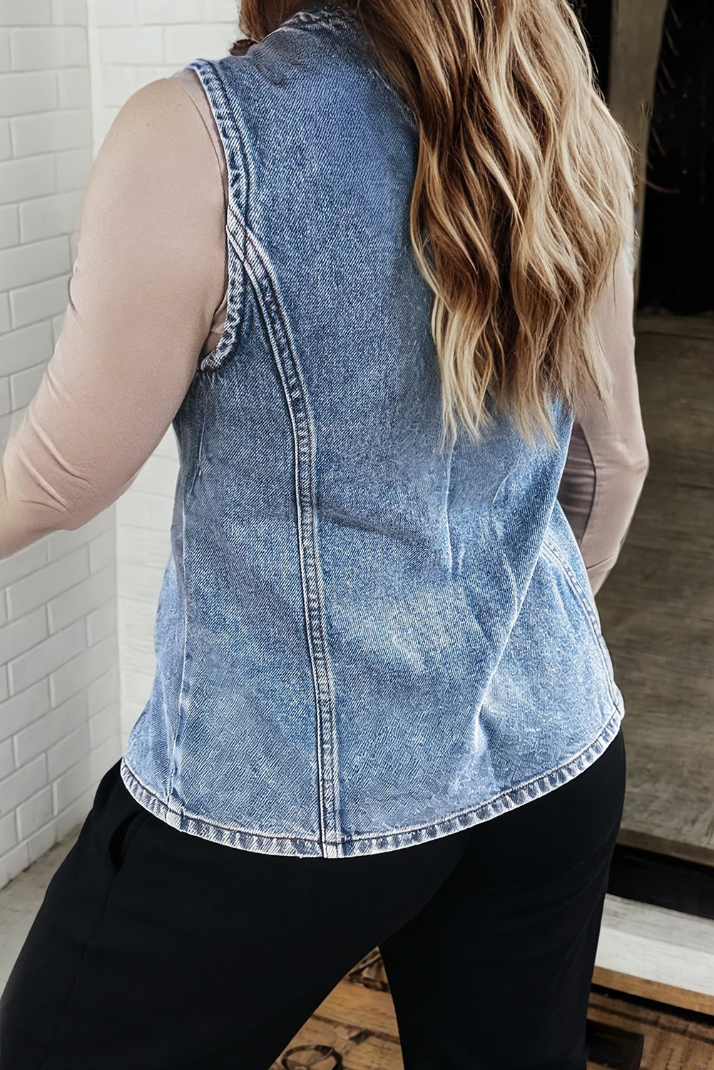 Buttoned Front Slit Denim Vest