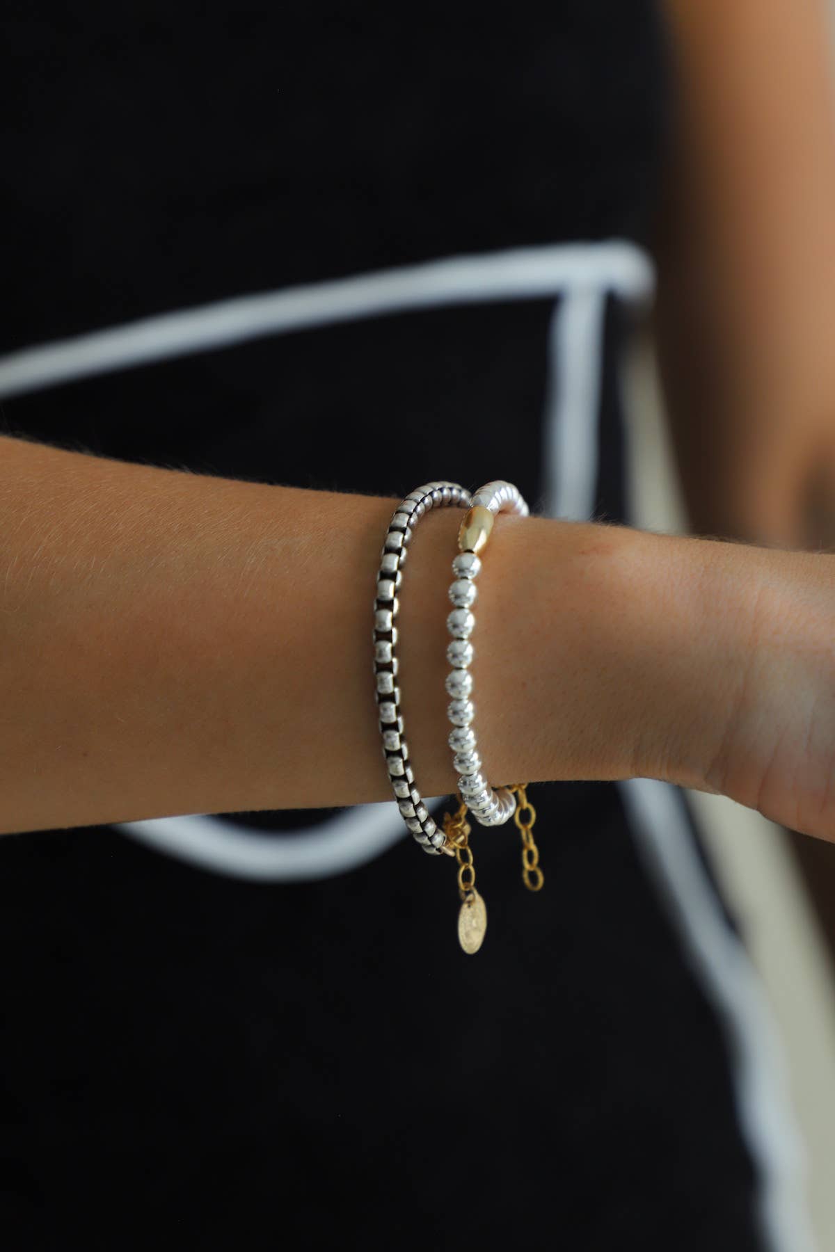 NOVA ANTIQUE SILVER ROUND BOX CHAIN BRACELET