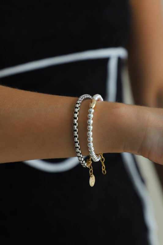 NOVA ANTIQUE SILVER ROUND BOX CHAIN BRACELET