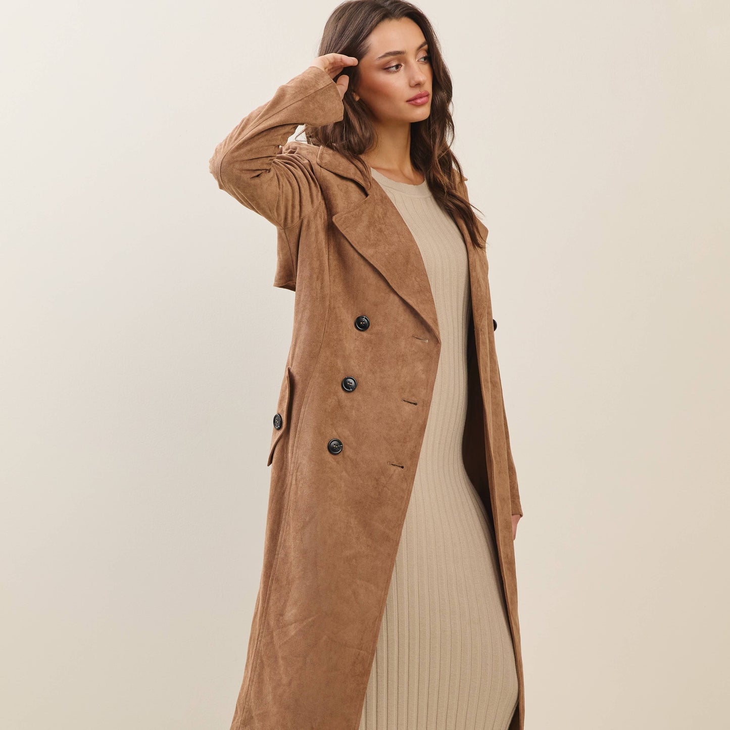 Vegan suede trench coat