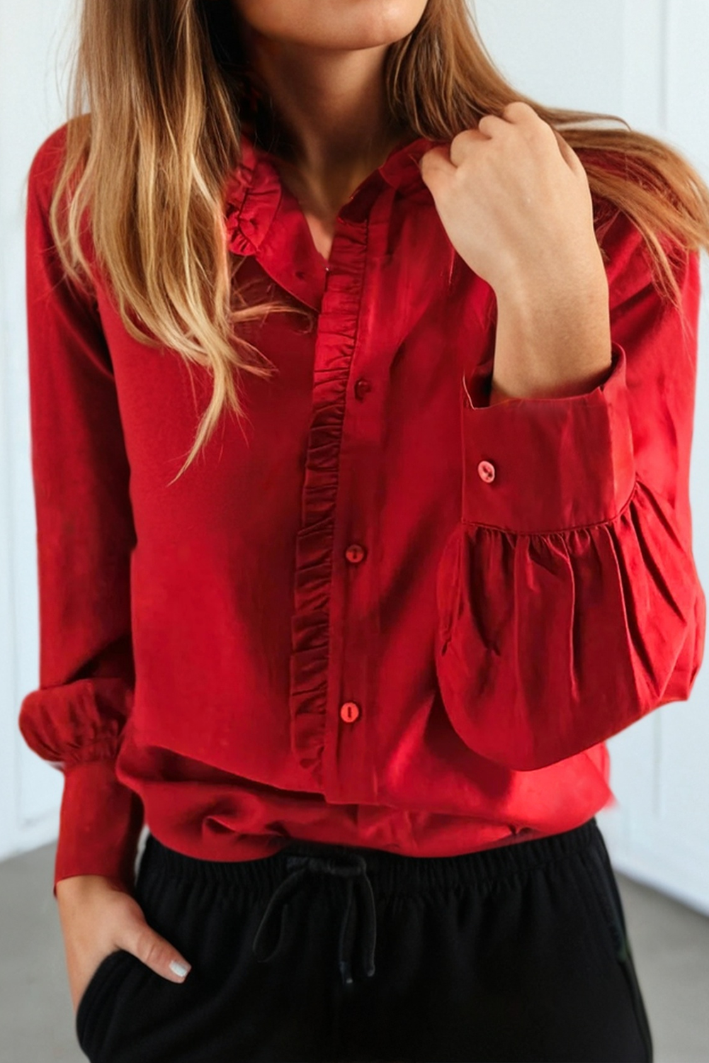 Frilled Trim Button Up Blouse