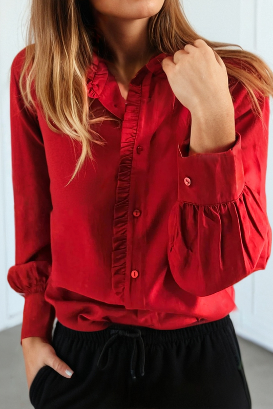Frilled Trim Button Up Blouse
